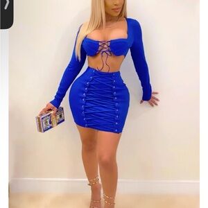 Blue Lace-Up Set with Long Sleeves